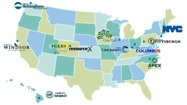 Map of the United States with partners addressing climate change