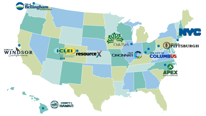 Graphic of the United States with various logos of organizations
