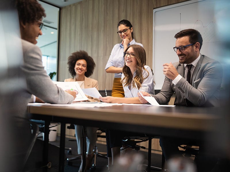 Business colleagues in conference meeting room presentation