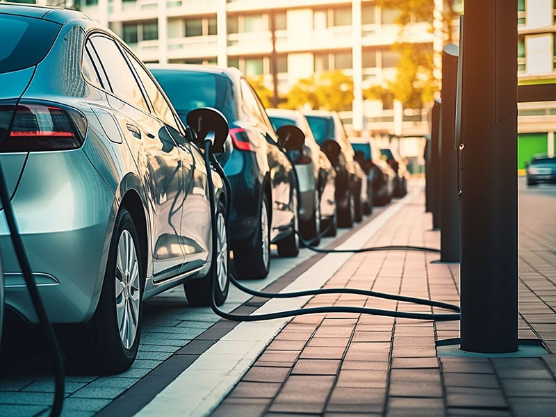 Public parking along the street with charging points for electric vehicles