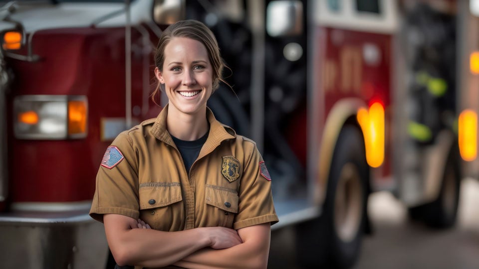 female fire fighter smiling
