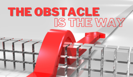 Illustration of red arrow as obstacle over glass cubes 